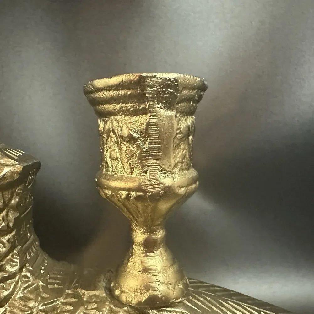 Heavy Cast Metal Pheasant Candle Holder Bronze Finish Taper Holder 7”